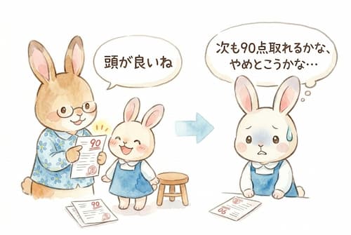 才能を褒められ、失敗を恐れる子どものイラスト