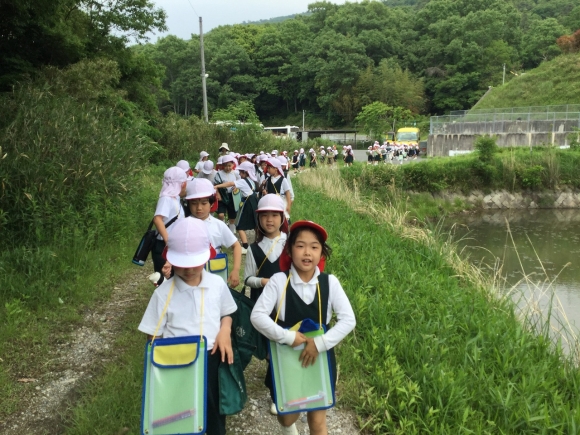 学校の周り探検に行きました